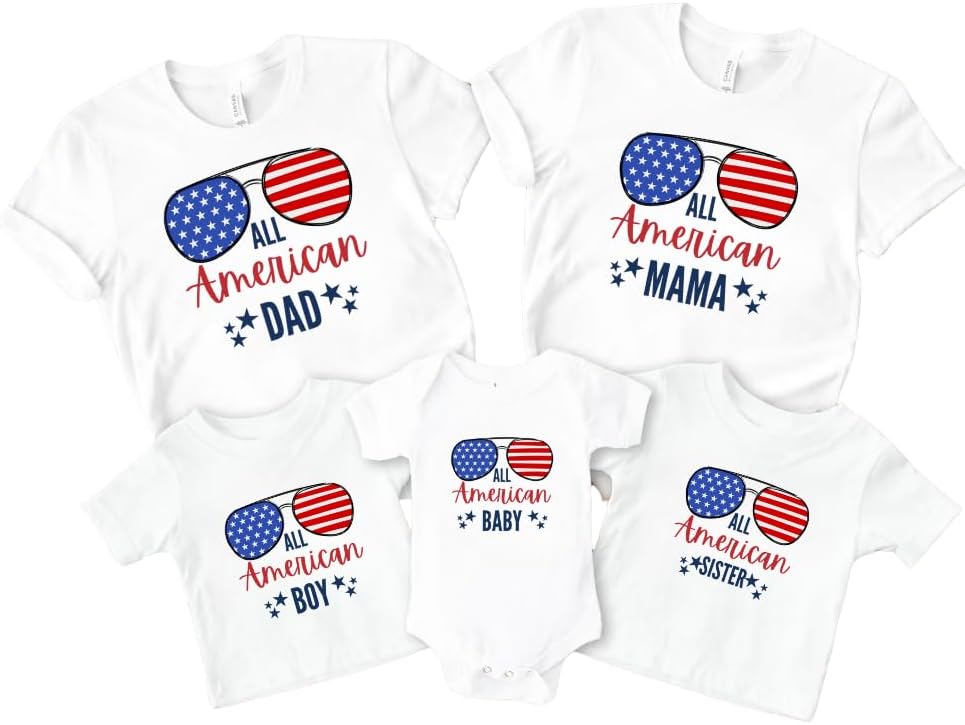 All American Family Shirt, 4th of July Family Matching T-Shirts, Custom Fourth of July Family Matching Party Tee, Patriotic Family Shirt