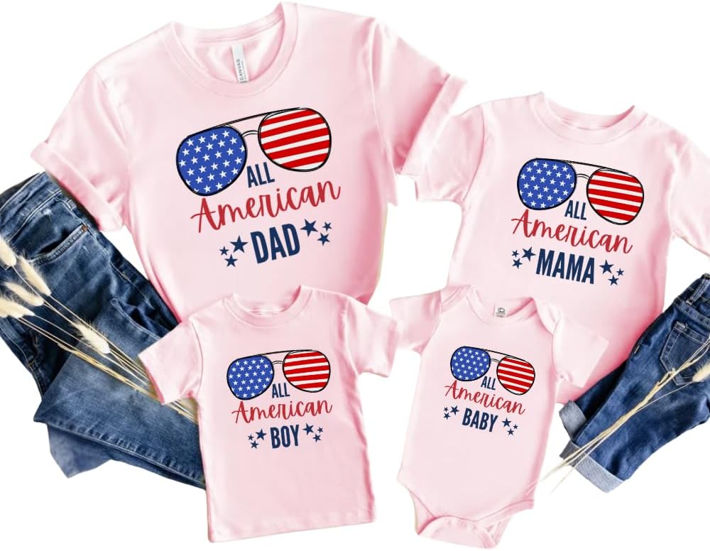 All American Family Shirt, 4th of July Family Matching T-Shirts, Custom Fourth of July Family Matching Party Tee, Patriotic Family Shirt