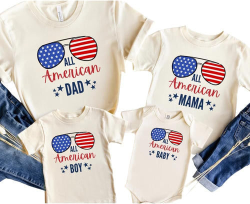 All American Family Shirt, 4th of July Family Matching T-Shirts, Custom Fourth of July Family Matching Party Tee, Patriotic Family Shirt
