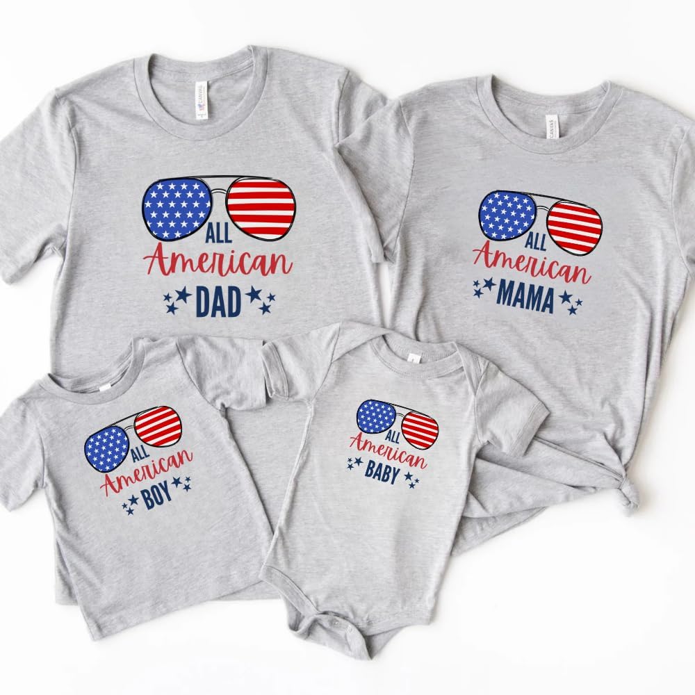 All American Family Shirt, 4th of July Family Matching T-Shirts, Custom Fourth of July Family Matching Party Tee, Patriotic Family Shirt