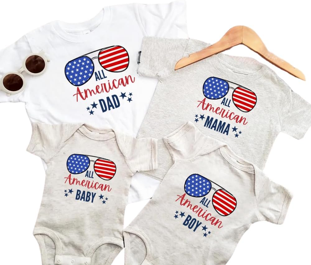 All American Family Shirt, 4th of July Family Matching T-Shirts, Custom Fourth of July Family Matching Party Tee, Patriotic Family Shirt