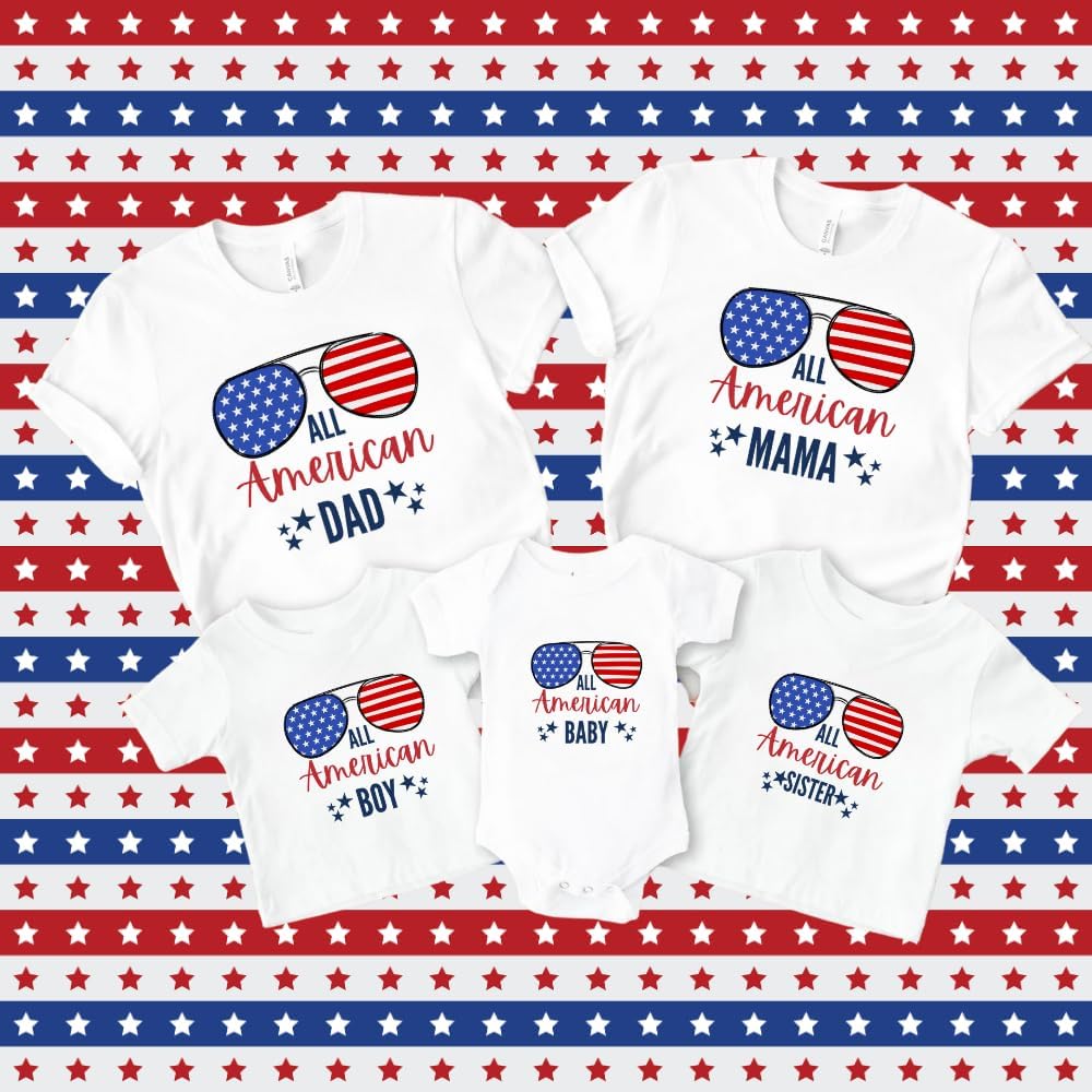 All American Family Shirt, 4th of July Family Matching T-Shirts, Custom Fourth of July Family Matching Party Tee, Patriotic Family Shirt